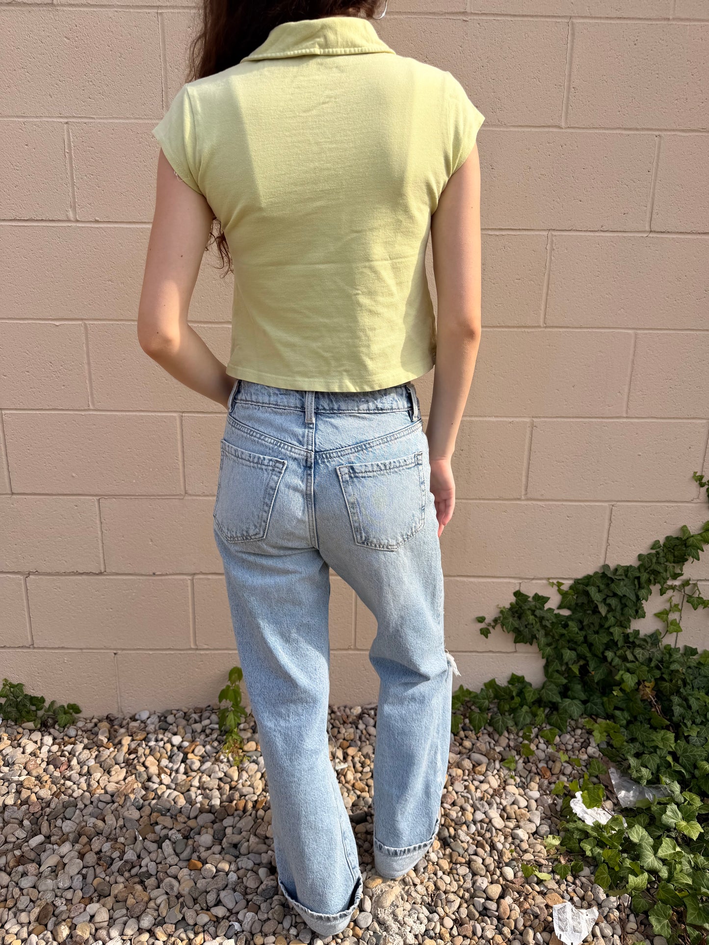 Y2K YELLOW POLO TOP