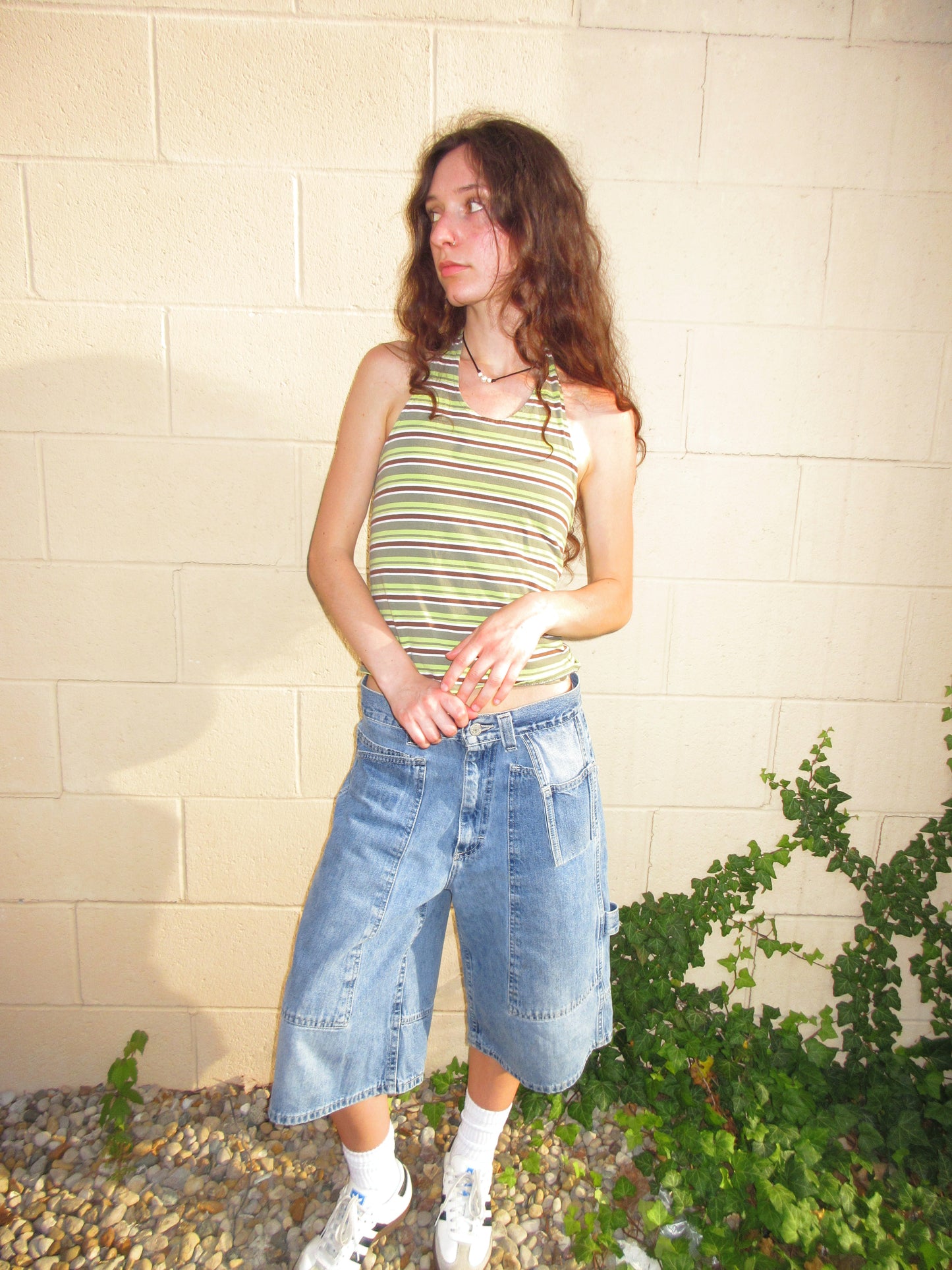 Y2K IRREVERSIBLE STRIPED/CAMO HALTER TOP