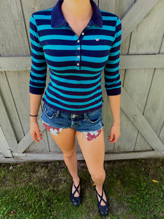 Y2K AEROPOSTALE BLUE STRIPPED BUTTON UP LONG SLEEVE