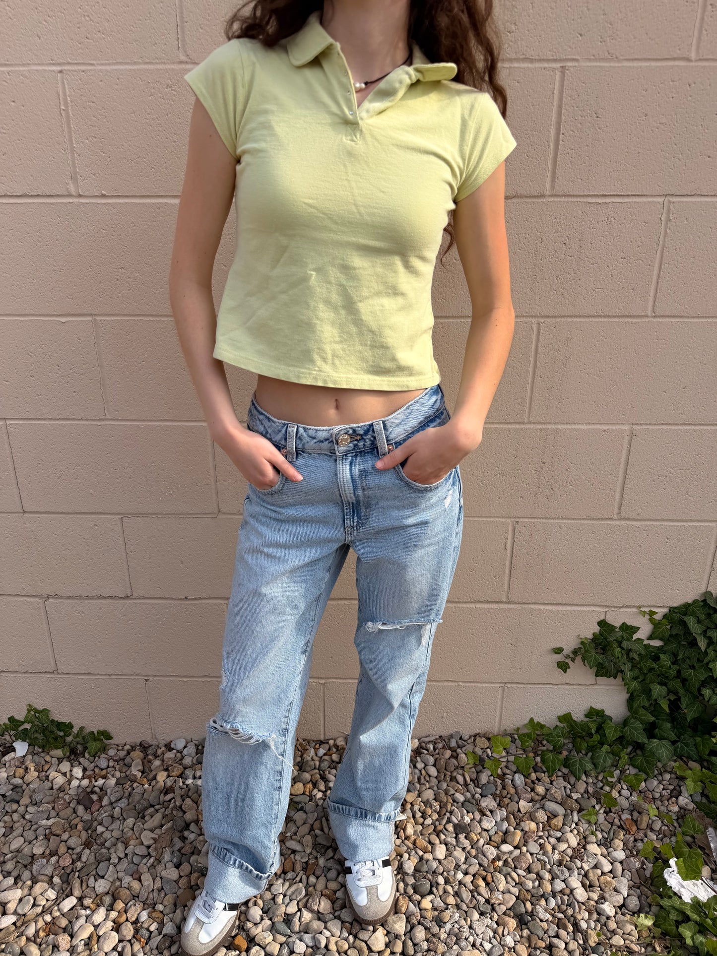 Y2K YELLOW POLO TOP