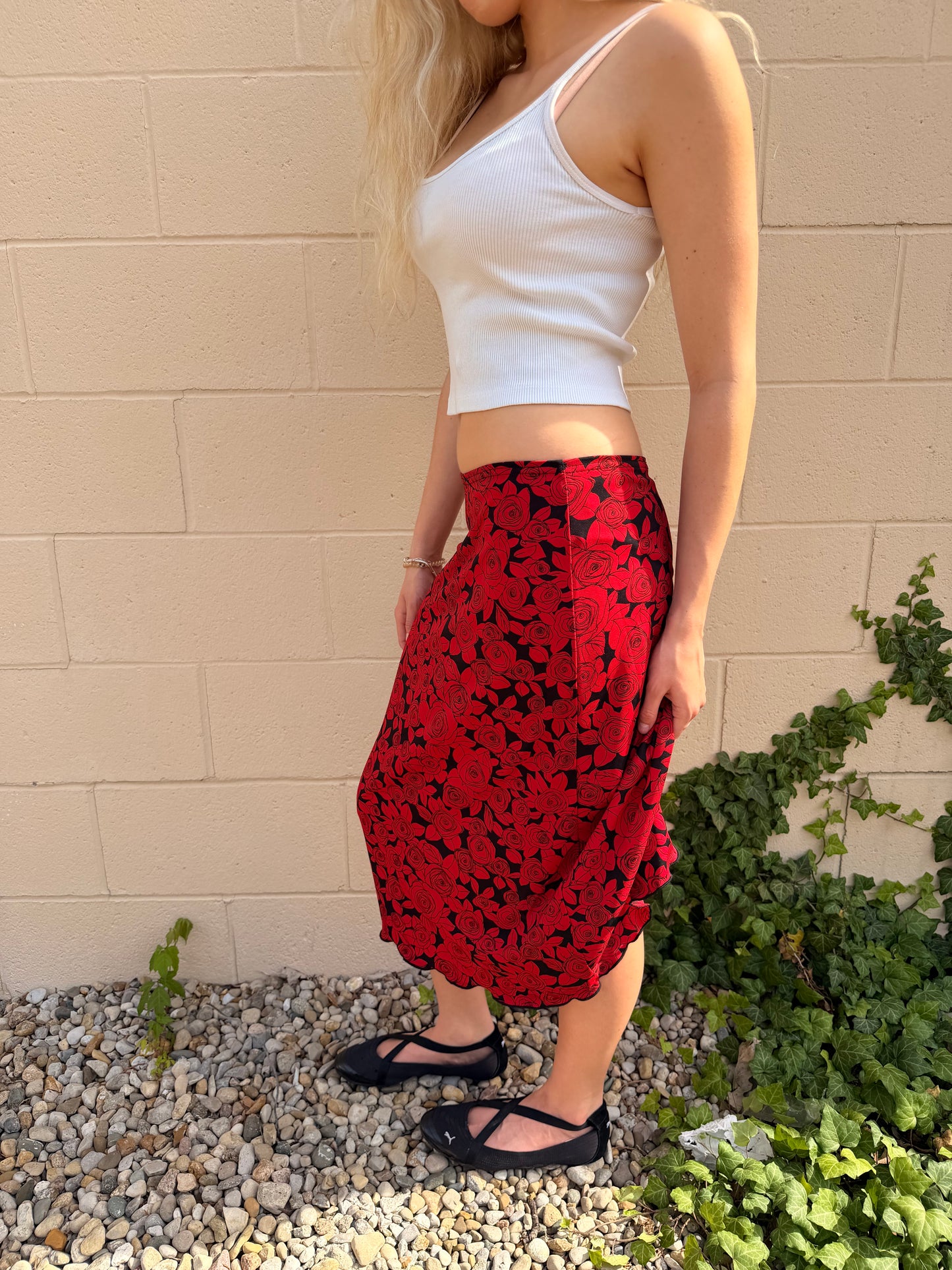 90S VINTAGE RED MAXI SKIRT