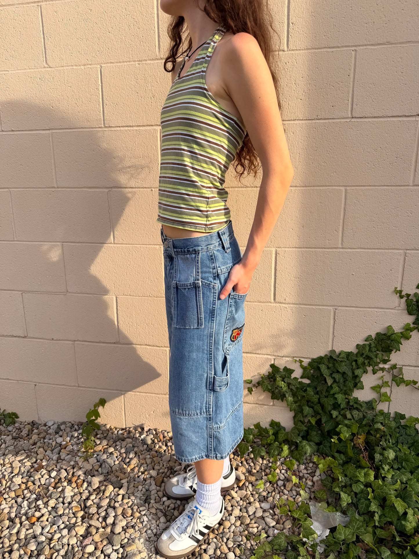 Y2K IRREVERSIBLE STRIPED/CAMO HALTER TOP