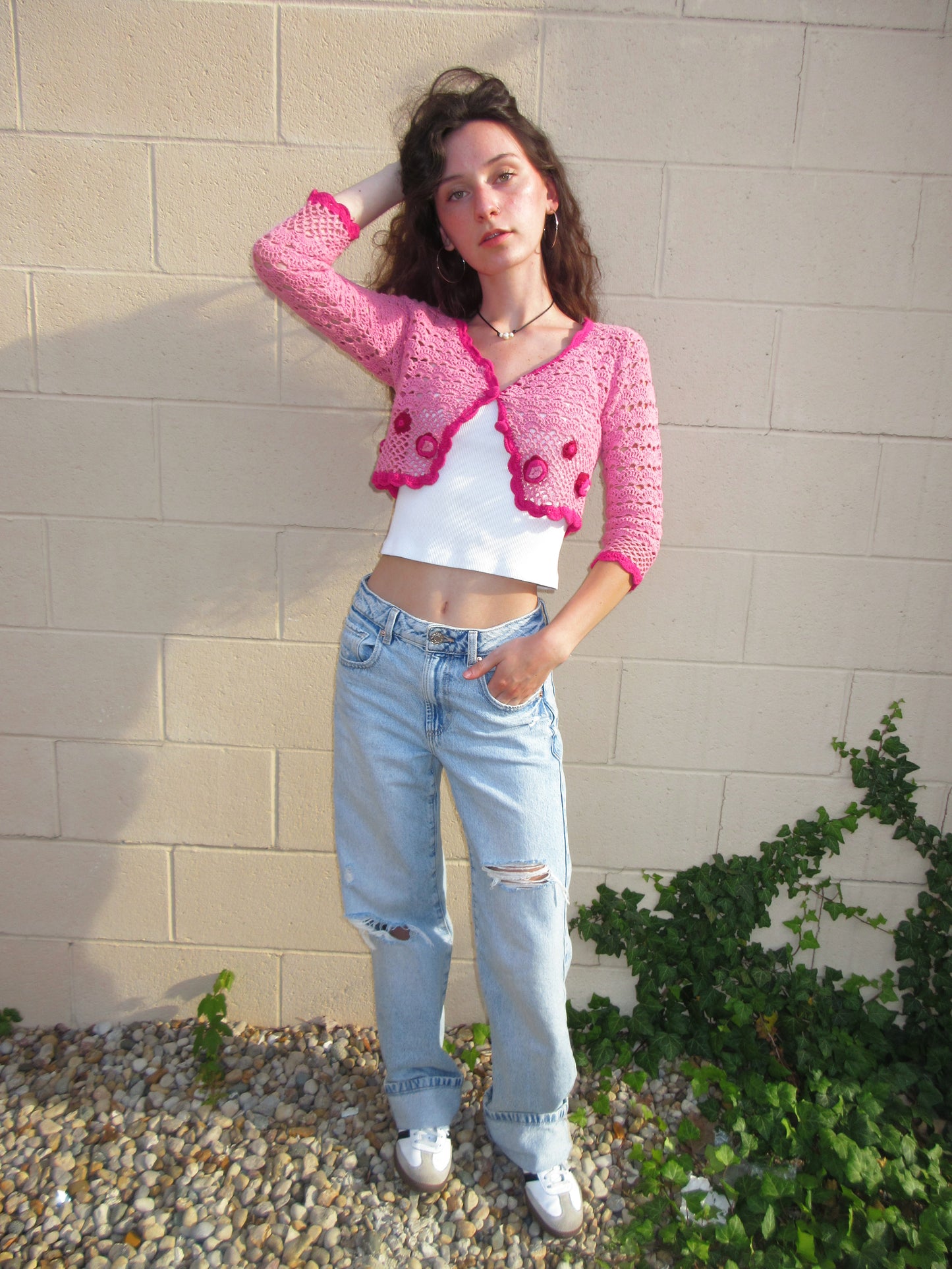 Y2K KNIT PINK CROPPED SWEATER