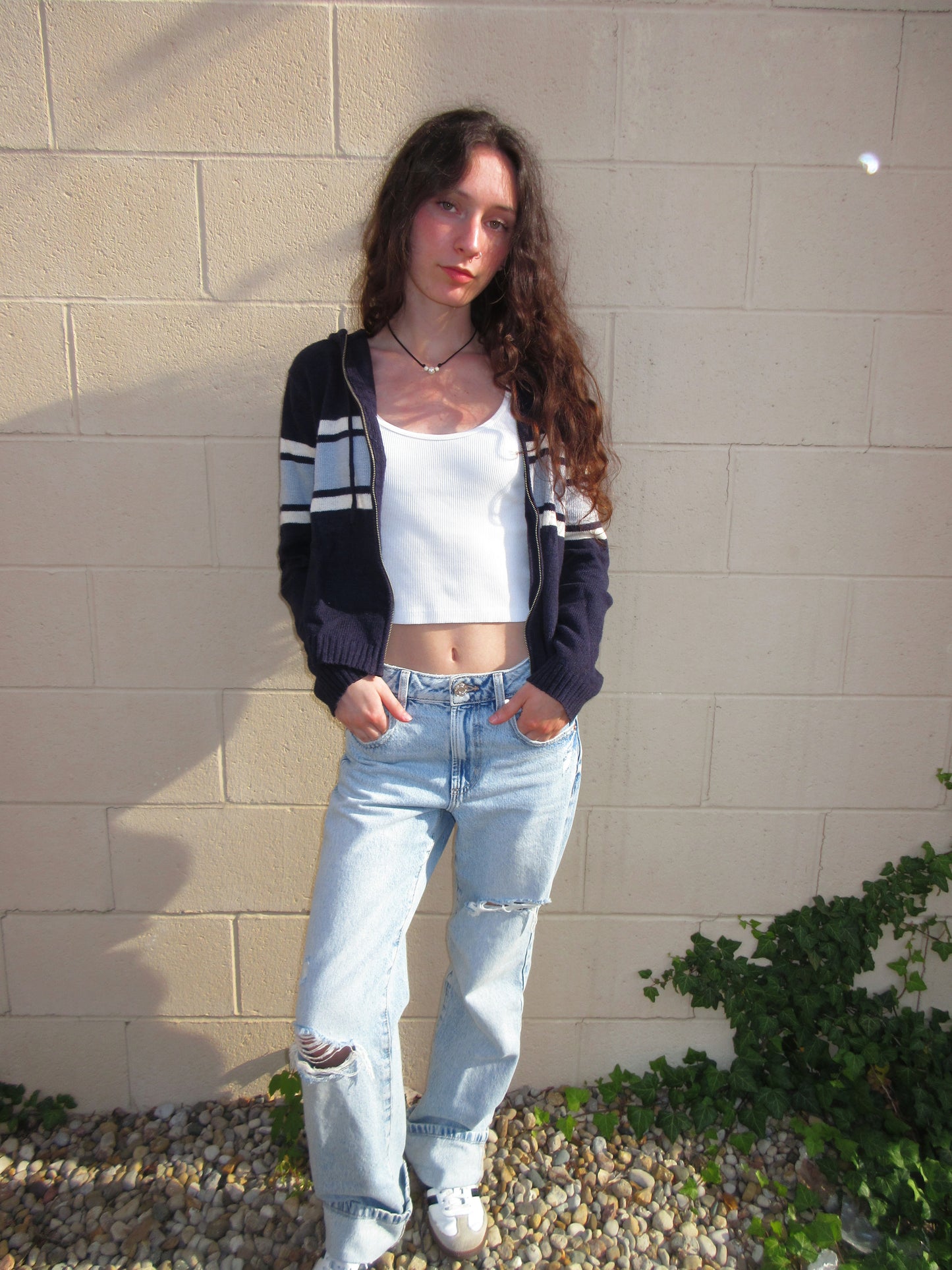 Y2K KNIT BLUE ZIP UP