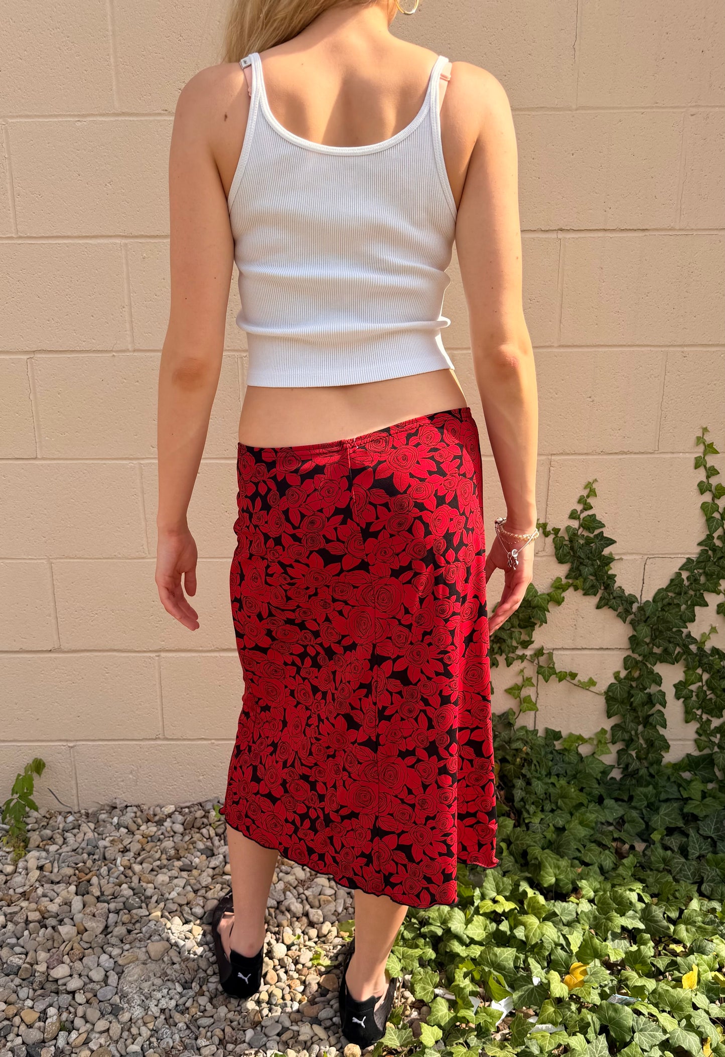 90S VINTAGE RED MAXI SKIRT