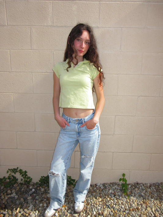 Y2K YELLOW POLO TOP