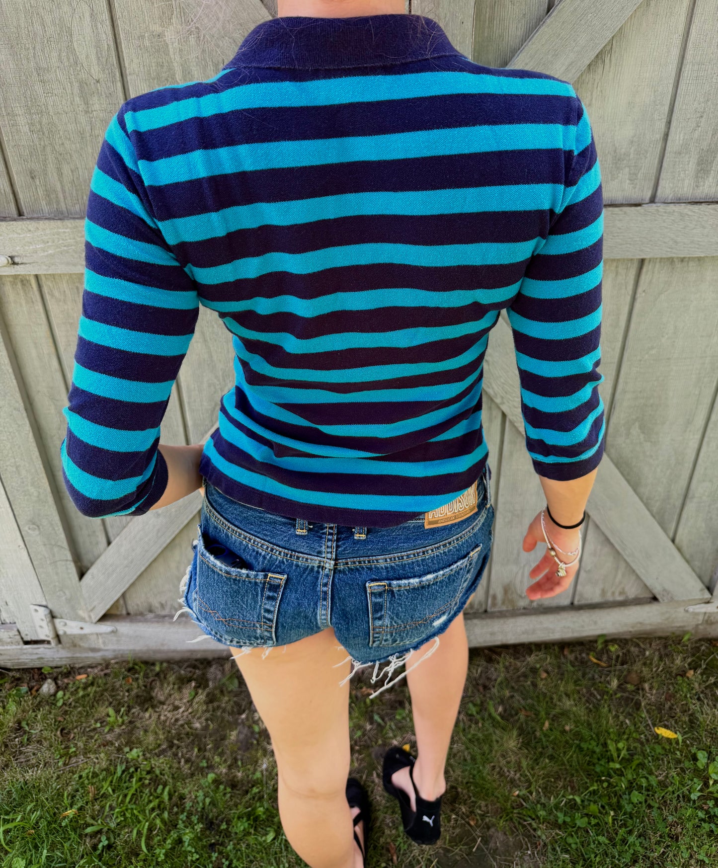 Y2K AEROPOSTALE BLUE STRIPPED BUTTON UP LONG SLEEVE