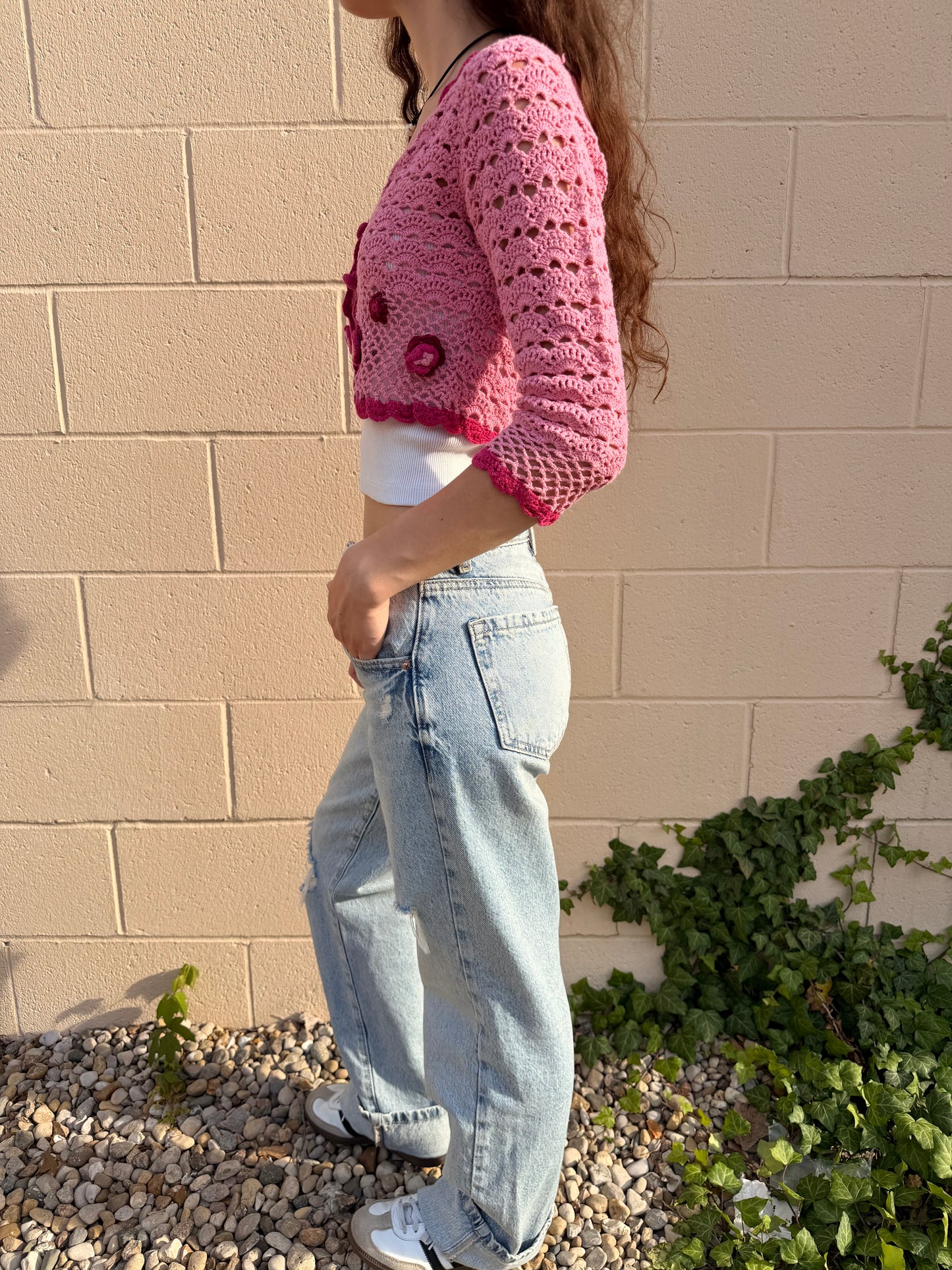 Y2K KNIT PINK CROPPED SWEATER
