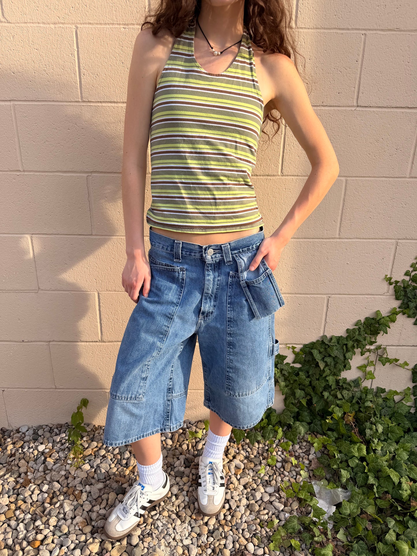 Y2K IRREVERSIBLE STRIPED/CAMO HALTER TOP