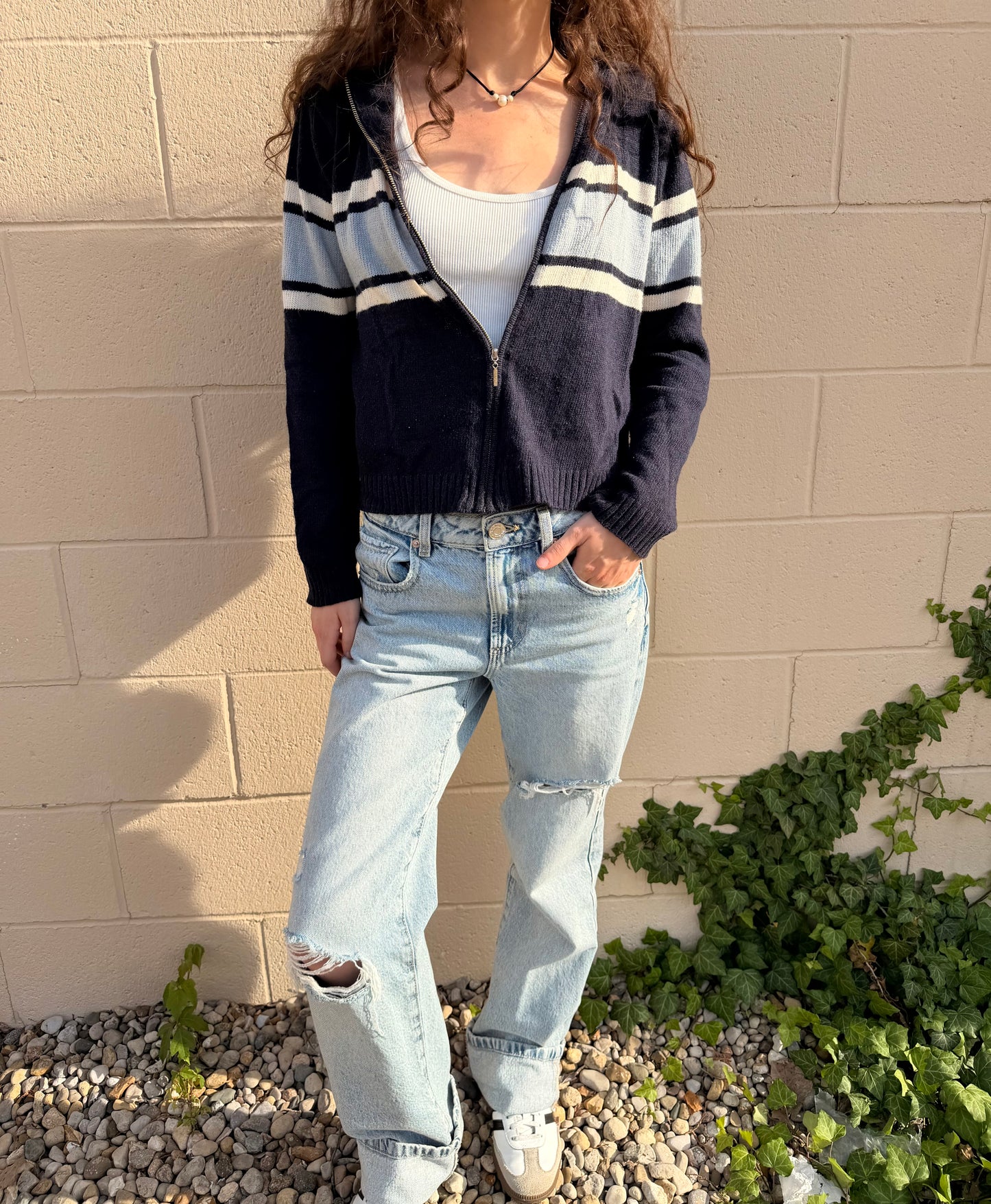 Y2K KNIT BLUE ZIP UP
