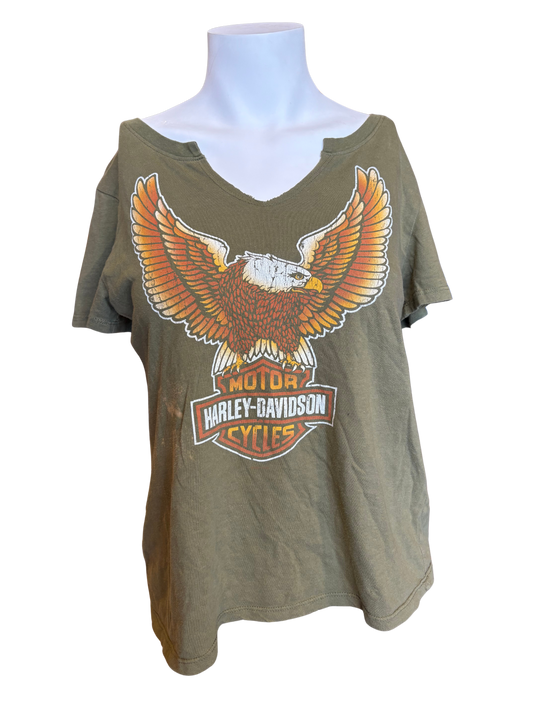 Y2K Harley Davidson V-Neck Cut Off T-shirt