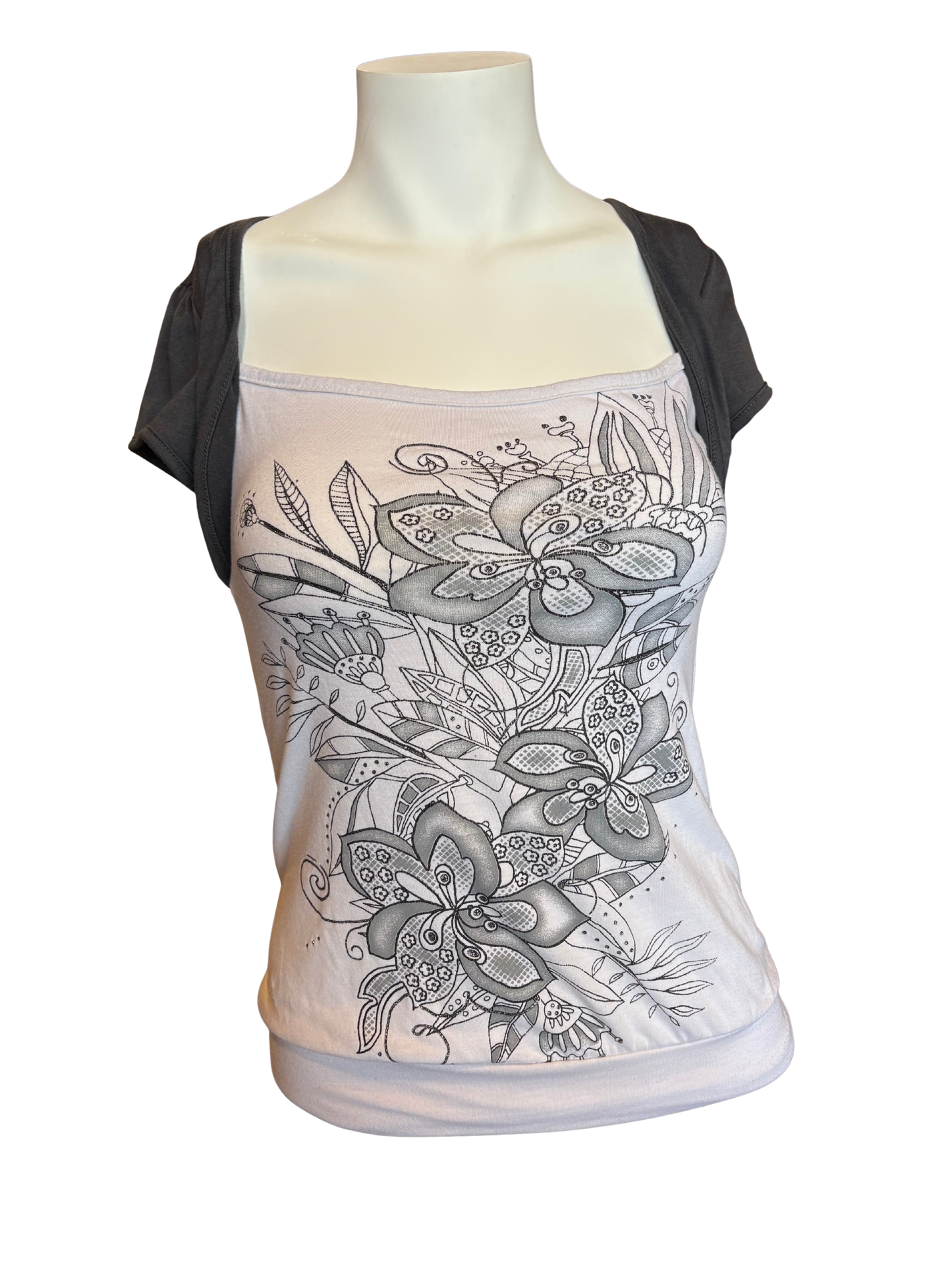 Y2K Floral Print Top With Built In Shrug