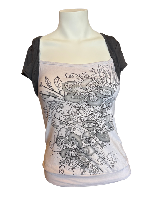 Y2K Floral Print Top With Built In Shrug