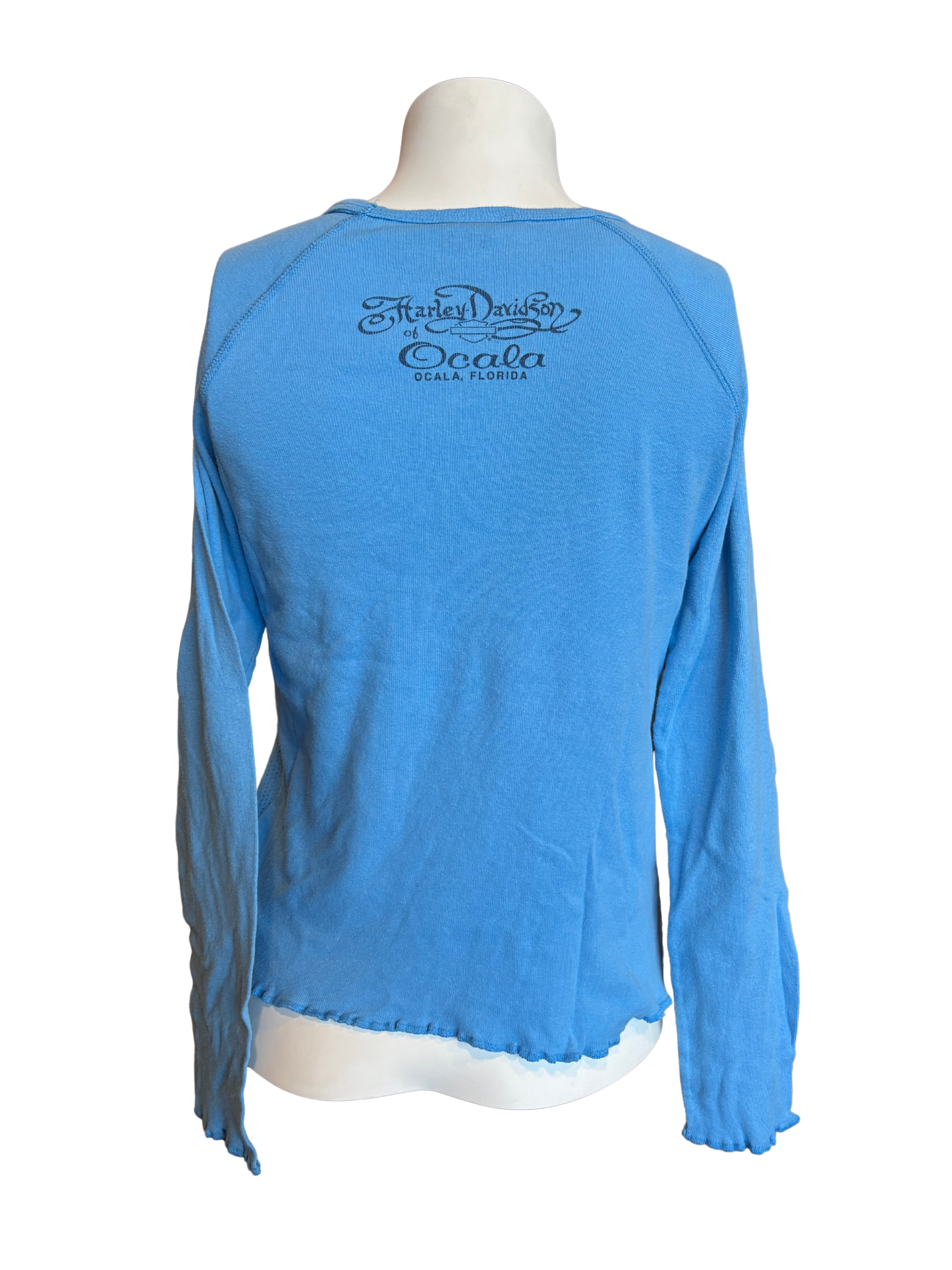 Y2K Blue Harley Davidson Long-Sleeve Top