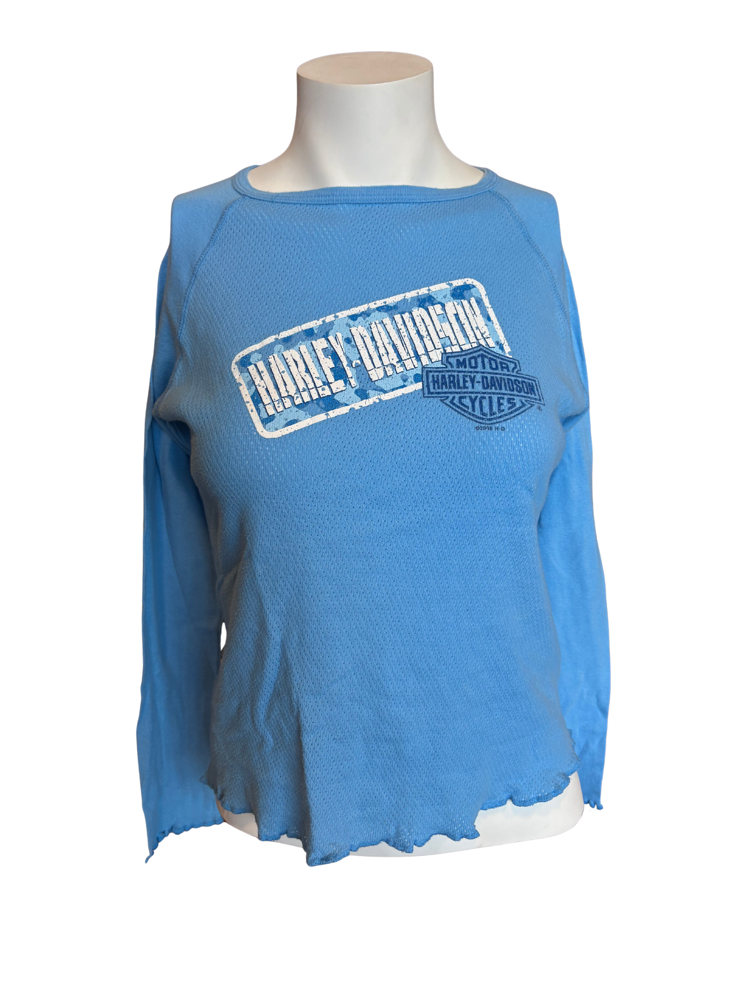 Y2K Blue Harley Davidson Long-Sleeve Top