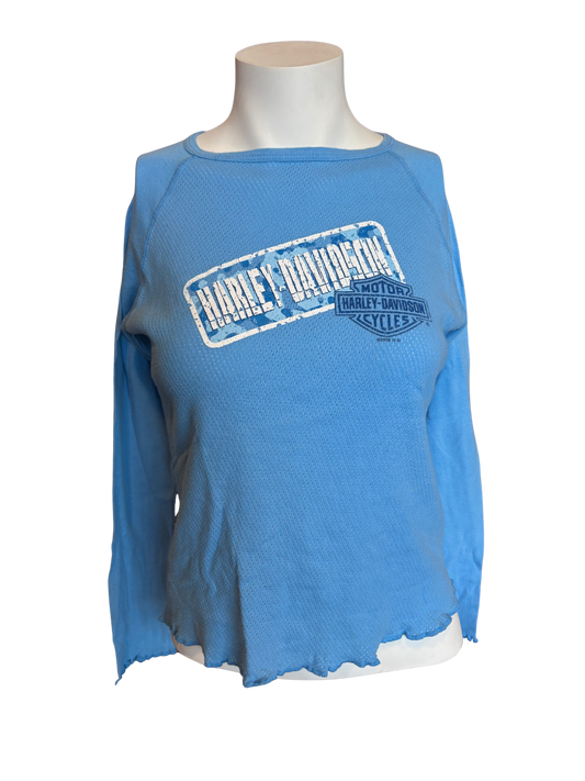 Y2K Blue Harley Davidson Long-Sleeve Top